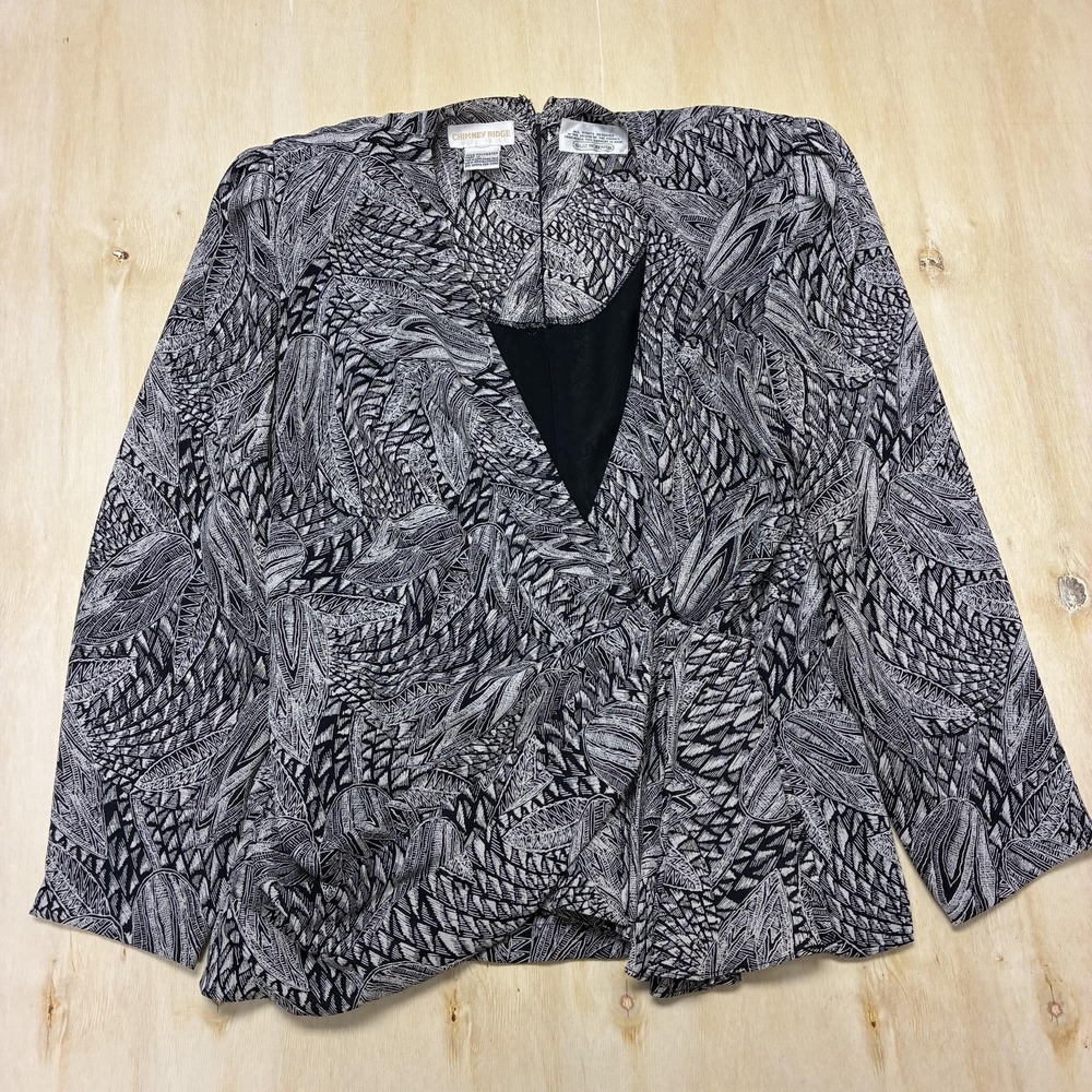 Vintage Chimney Ridge Blouse Jacket Womens M Black Geometric Collarless Zip